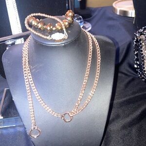 Edgy BronzeChain “cuffs” Necklace and copper/gems Bracelet Set